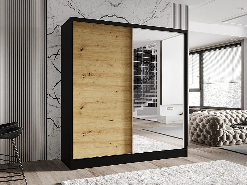 Zweitüriger Schiebeschrank mit Spiegel TORONTO T1 Schwarz/Artisan