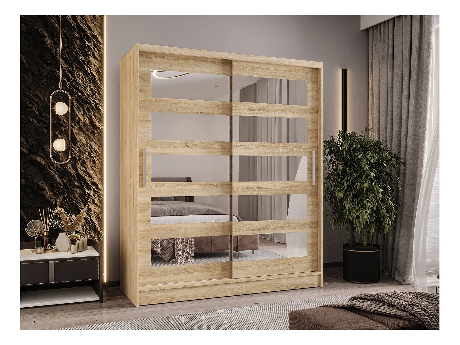 Zweitüriger Schiebeschrank mit Spiegeln WIENNA W5 Sonoma