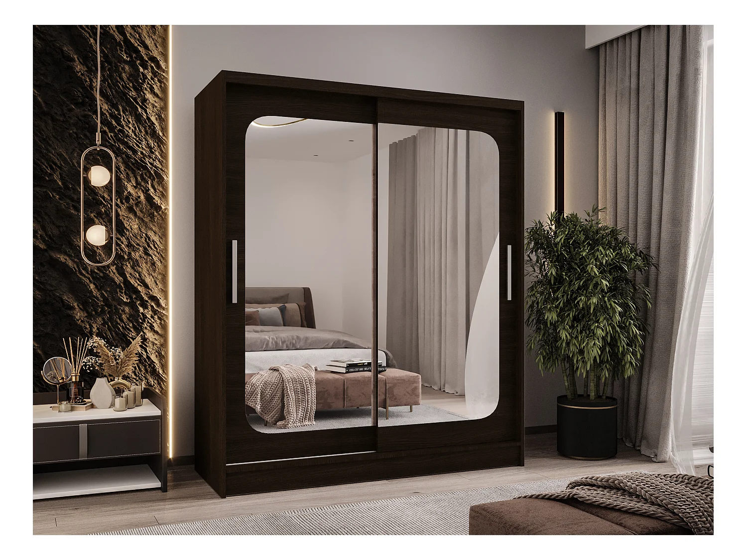 Zweitüriger Schiebeschrank mit Spiegel WIENNA W12 Choco