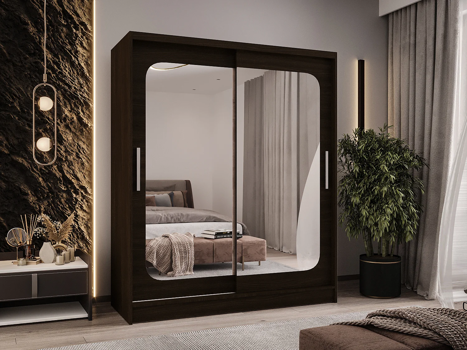 Zweitüriger Schiebeschrank mit Spiegel WIENNA W12 Choco