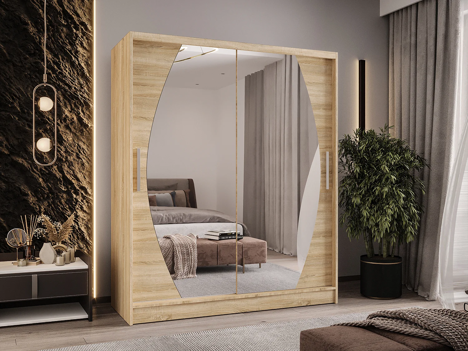 Zweitüriger Schiebeschrank mit Spiegel WIENNA W8 Sonoma