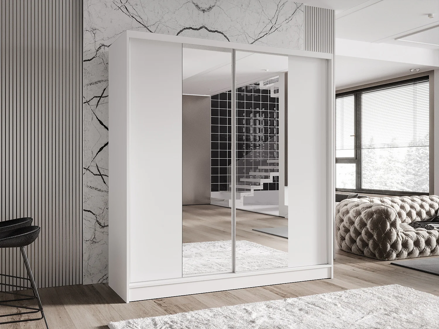 Zweitüriger Schiebeschrank mit Spiegel TORONTO T2 Weiß