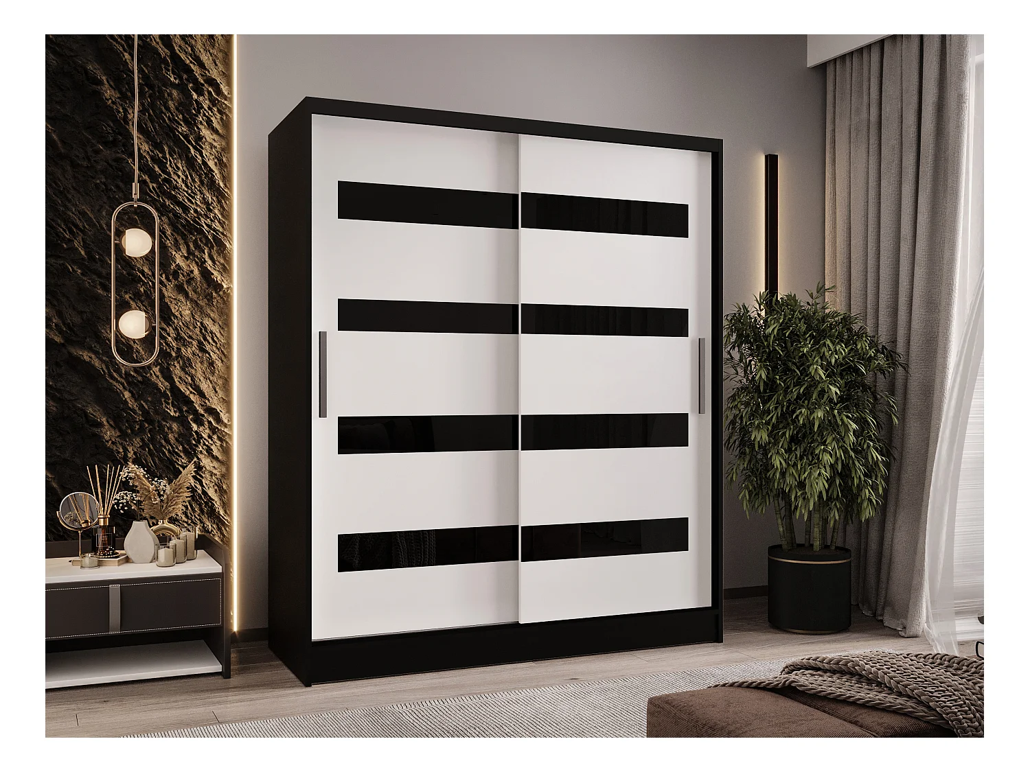Zweitüriger Schiebeschrank WIENNA W4 Schwarz\Weiß