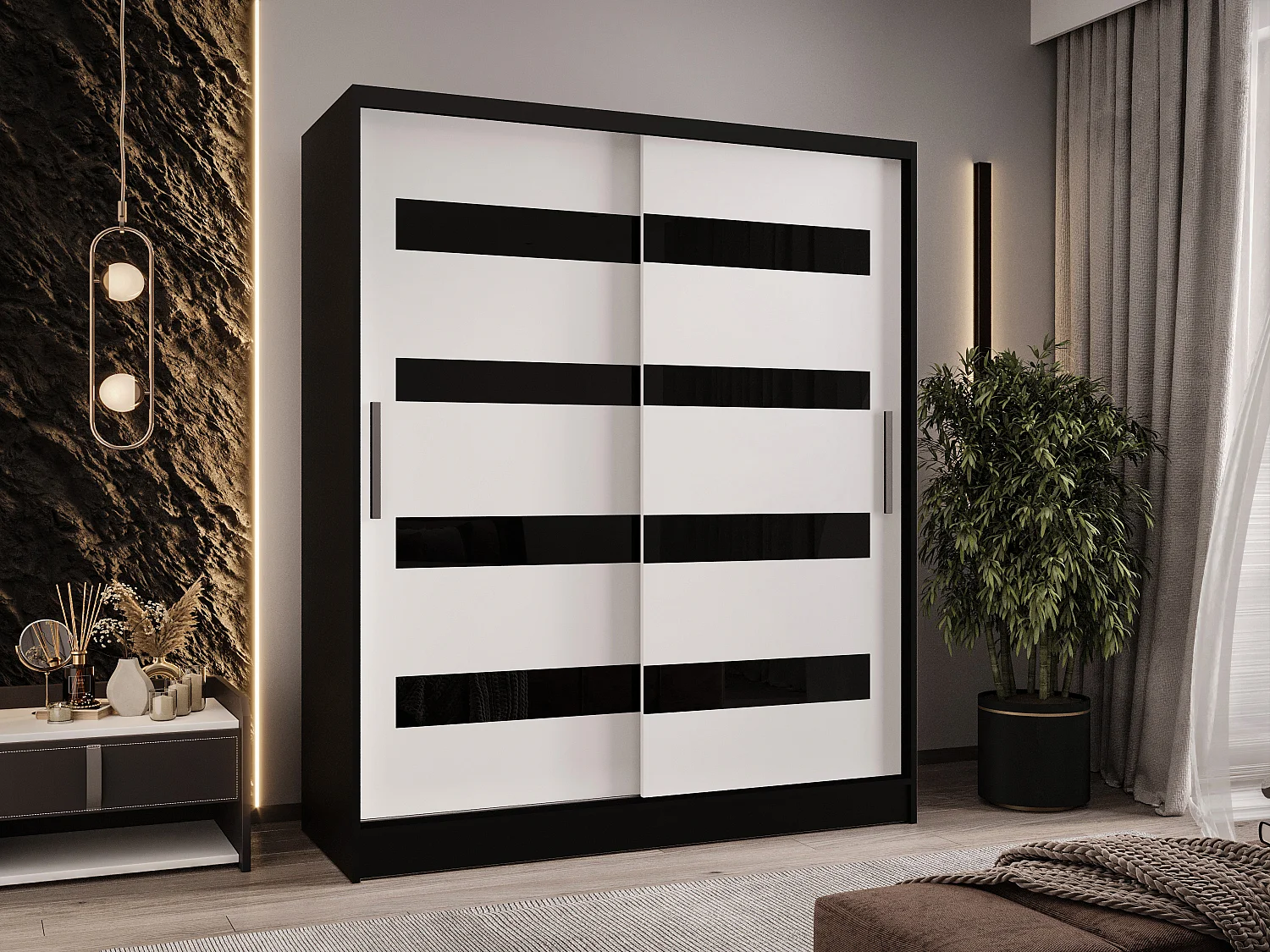 Zweitüriger Schiebeschrank WIENNA W4 Schwarz\Weiß