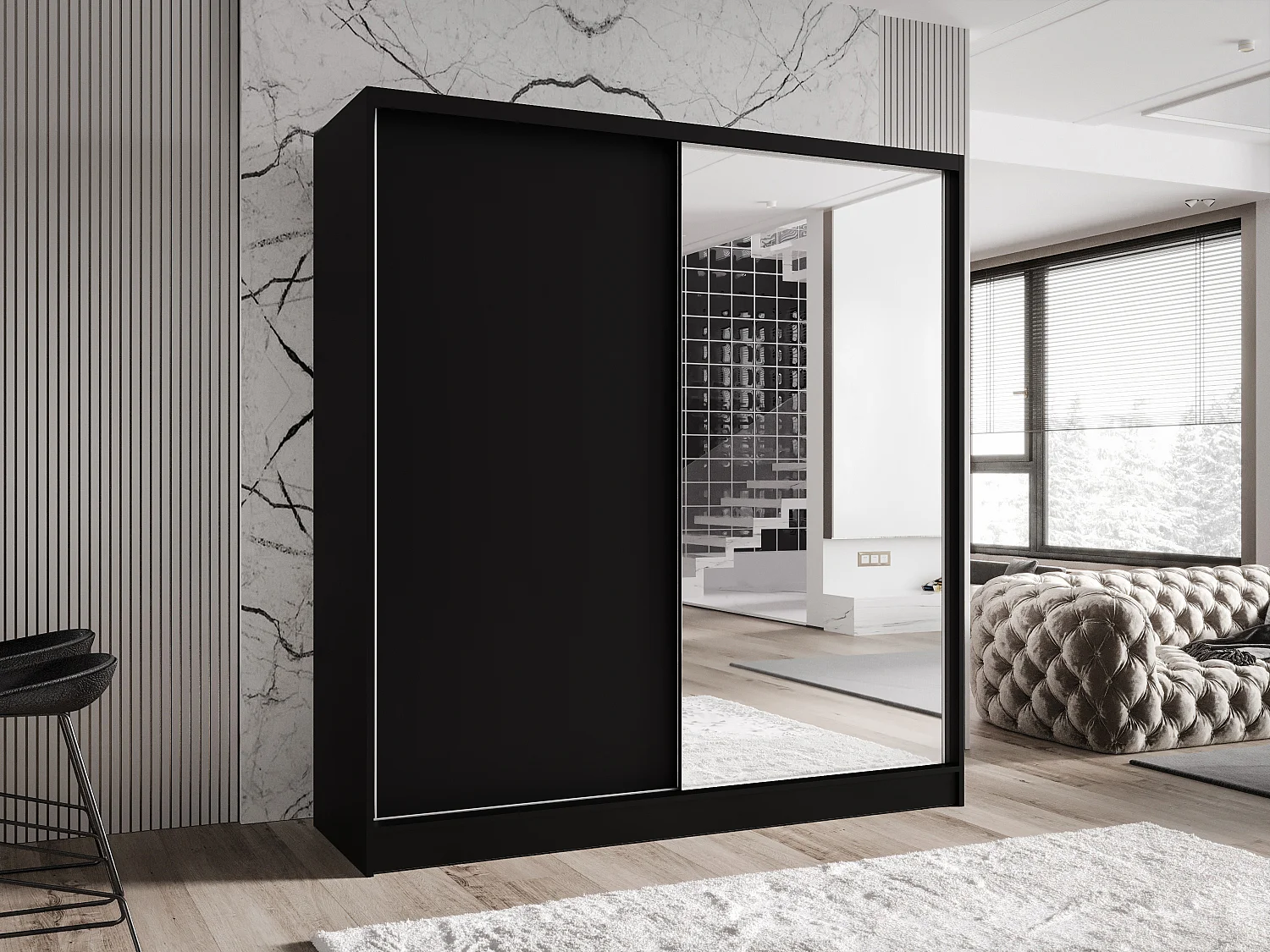 Zweitüriger Schiebeschrank mit Spiegel TORONTO T1 Schwarz