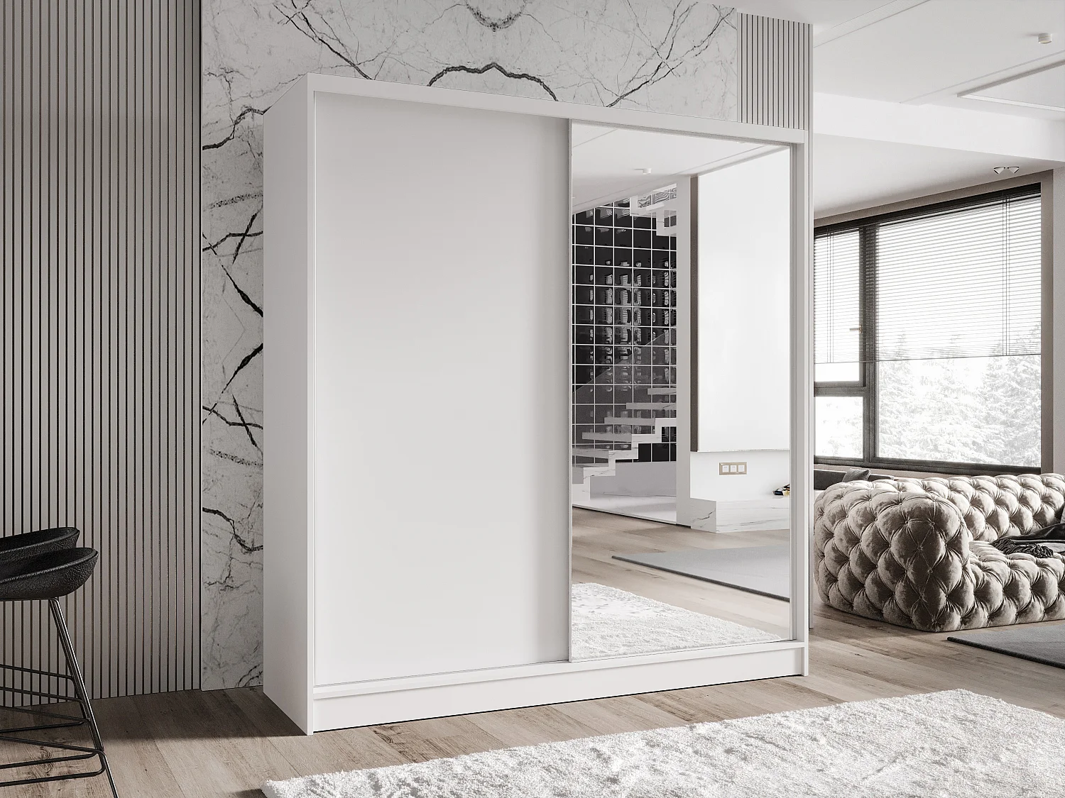 Zweitüriger Schiebeschrank mit Spiegel TORONTO T1 Weiß