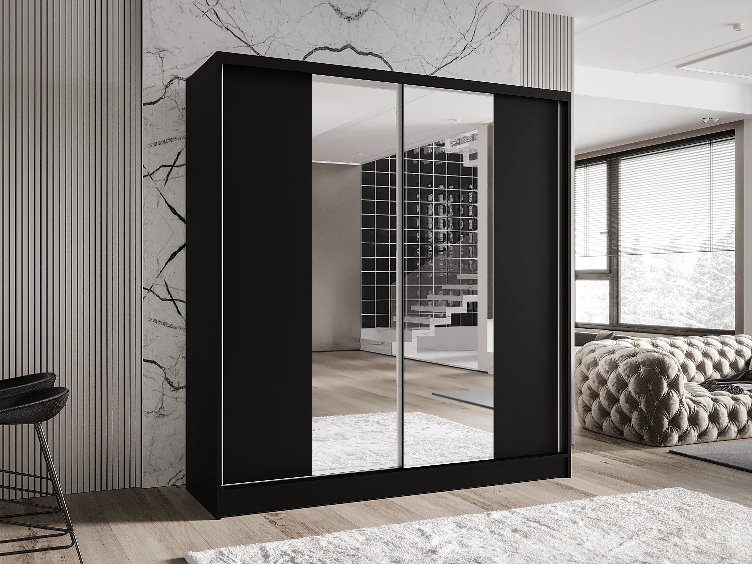 Zweitüriger Schiebeschrank mit Spiegel TORONTO T2 Schwarz