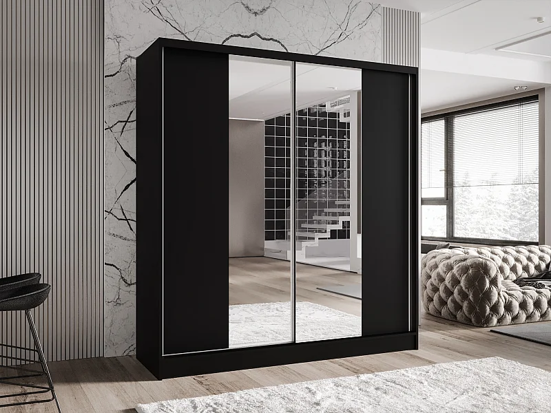 Zweitüriger Schiebeschrank mit Spiegel TORONTO T2 Schwarz