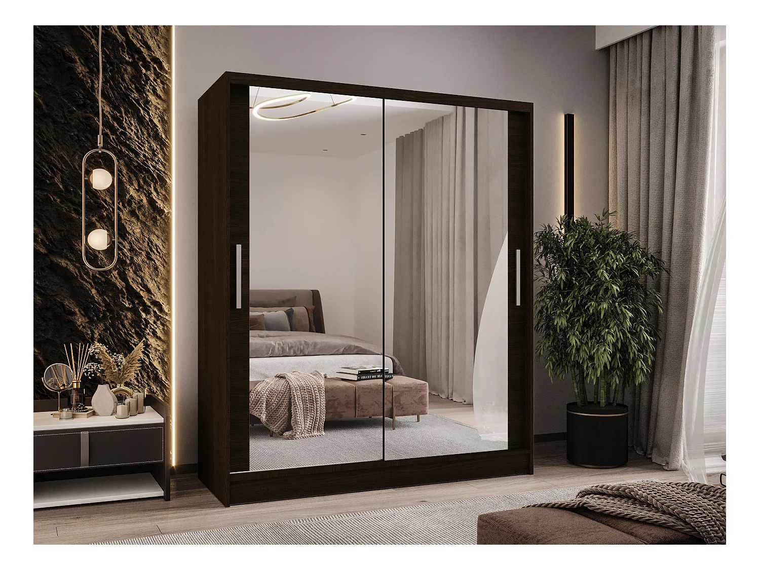 Zweitüriger Schiebeschrank mit Spiegel WIENNA W11 Choco
