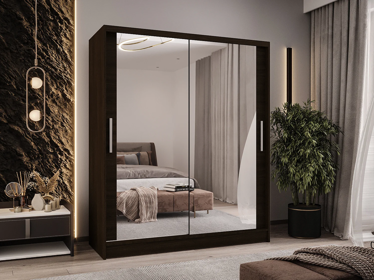 Zweitüriger Schiebeschrank mit Spiegel WIENNA W11 Choco