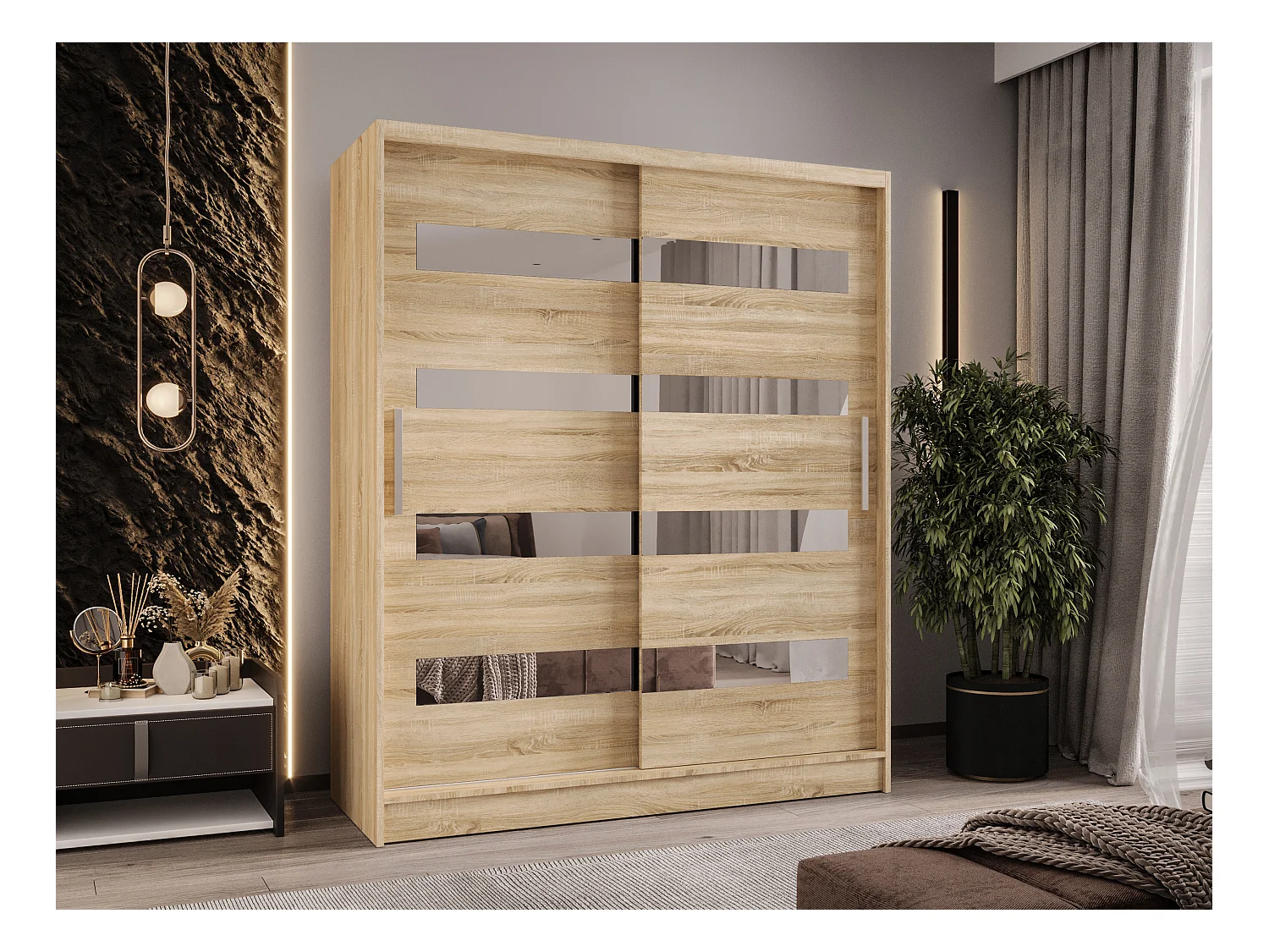 Zweitüriger Schiebeschrank mit Spiegel WIENNA W13 Sonoma