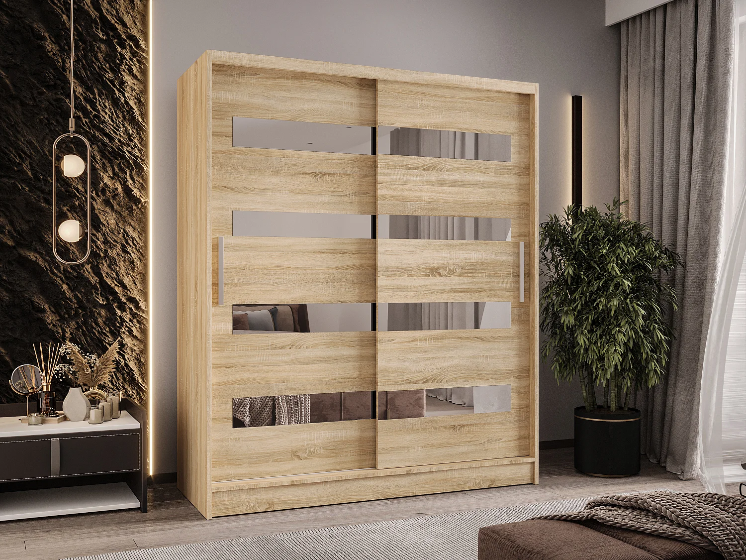 Zweitüriger Schiebeschrank mit Spiegel WIENNA W13 Sonoma