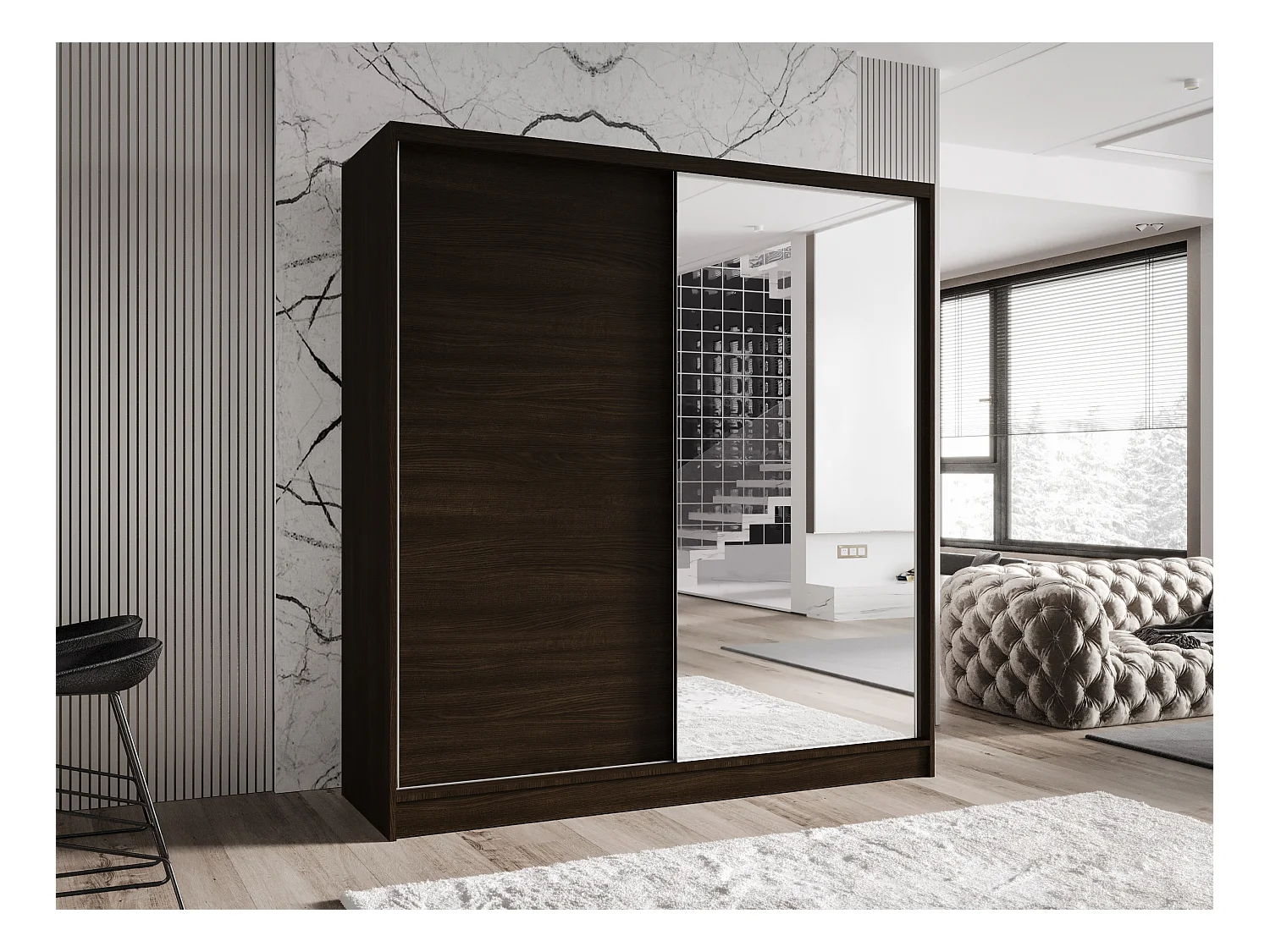 Zweitüriger Schiebeschrank mit Spiegel TORONTO T1 Choco