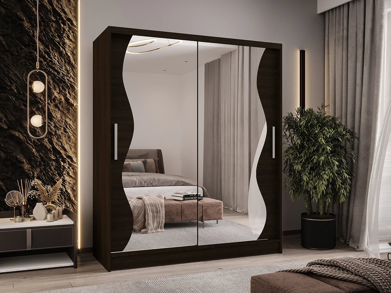 Zweitüriger Schiebeschrank mit Spiegel WIENNA WS Choco