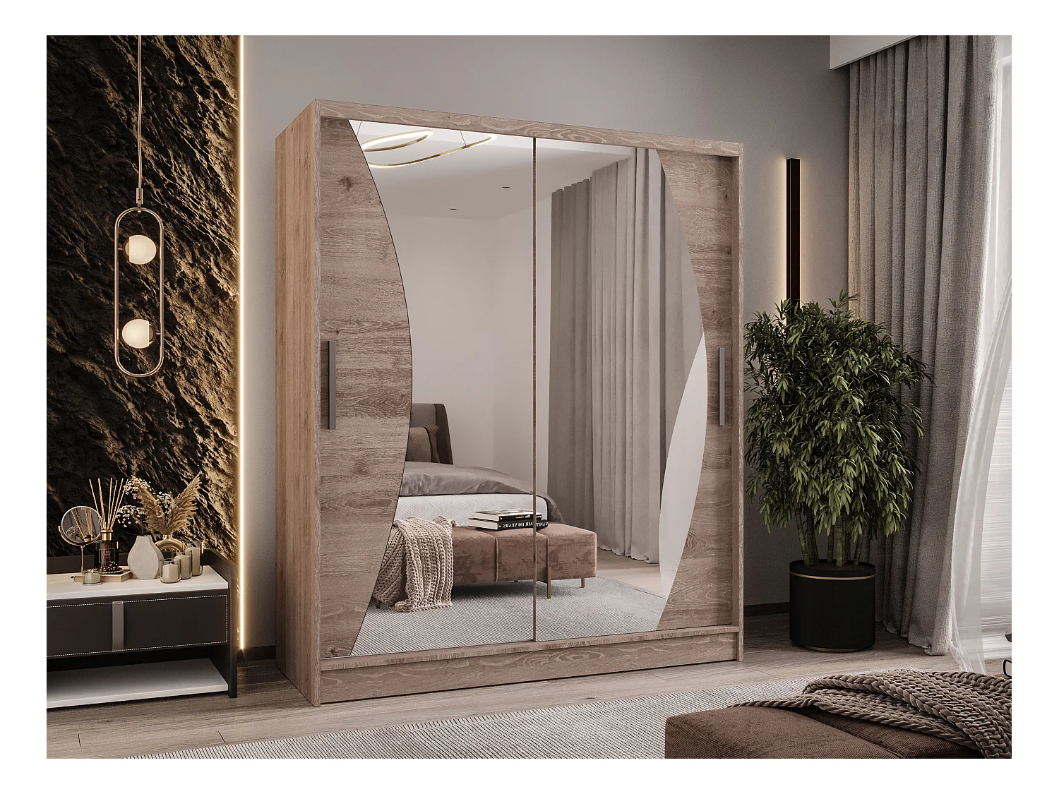 Zweitüriger Schiebeschrank mit Spiegel WIENNA W10 Truffle
