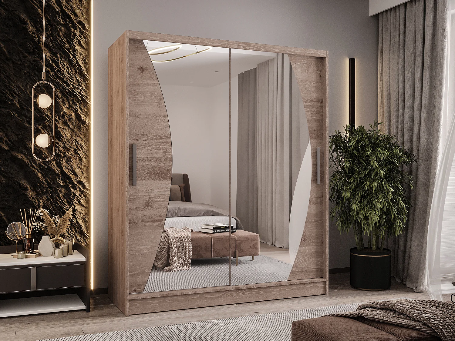 Zweitüriger Schiebeschrank mit Spiegel WIENNA W10 Truffle