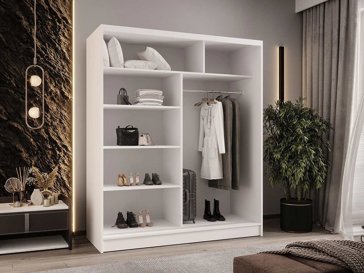 Zweitüriger Schiebeschrank mit Spiegel WIENNA W10 Truffle