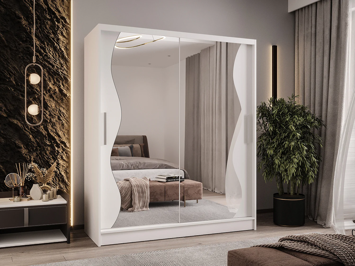 Zweitüriger Schiebeschrank mit Spiegel WIENNA WS Weiß