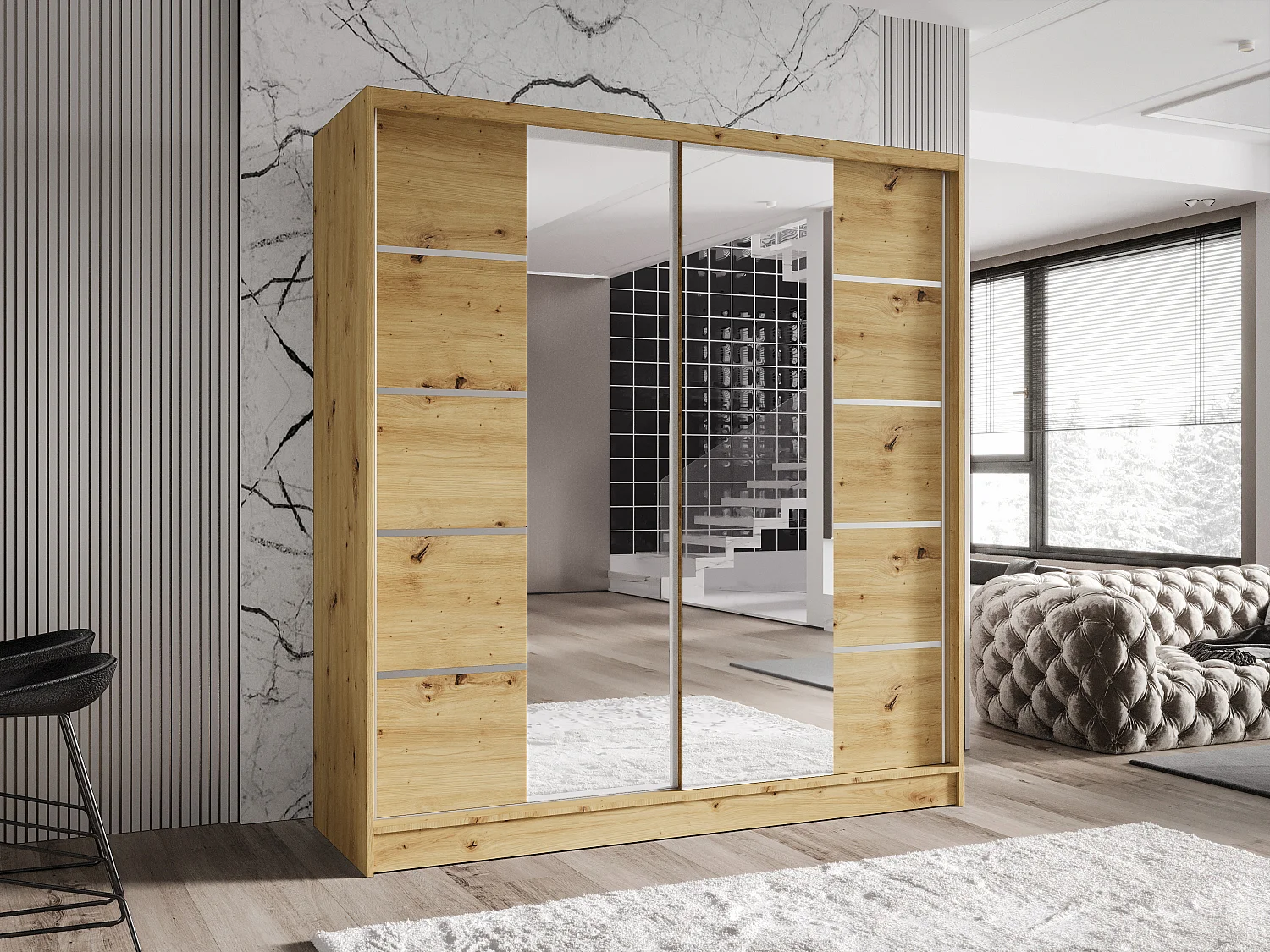 Zweitüriger Schiebeschrank mit Spiegel TORONTO T5 Artisan