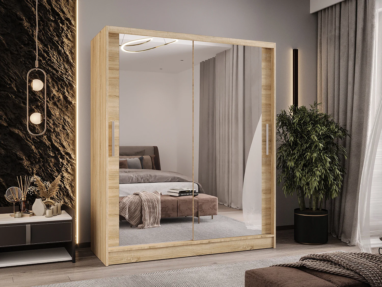 Zweitüriger Schiebeschrank mit Spiegel WIENNA W11 Sonoma