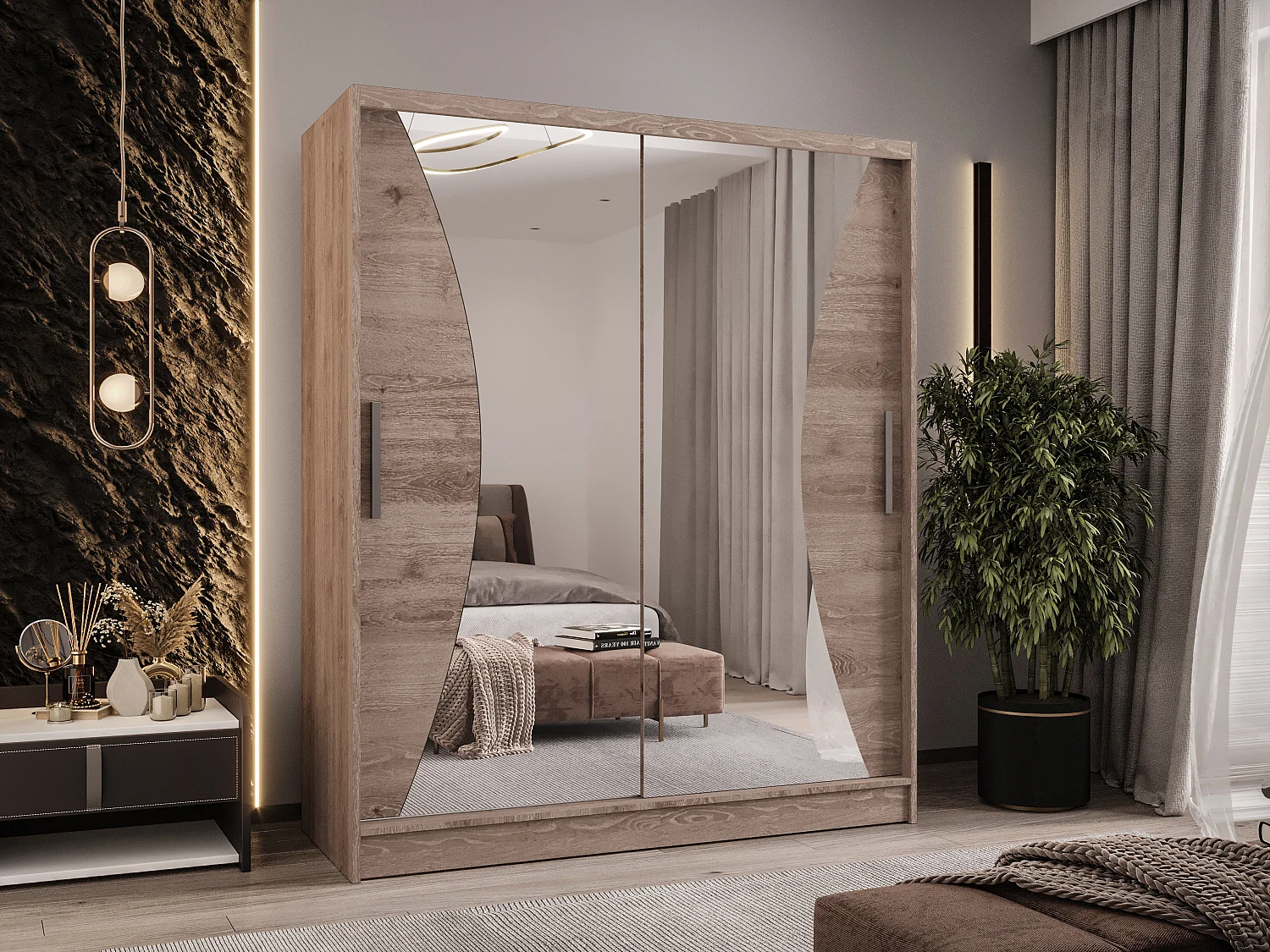 Zweitüriger Schiebeschrank mit Spiegel WIENNA W9 Truffle