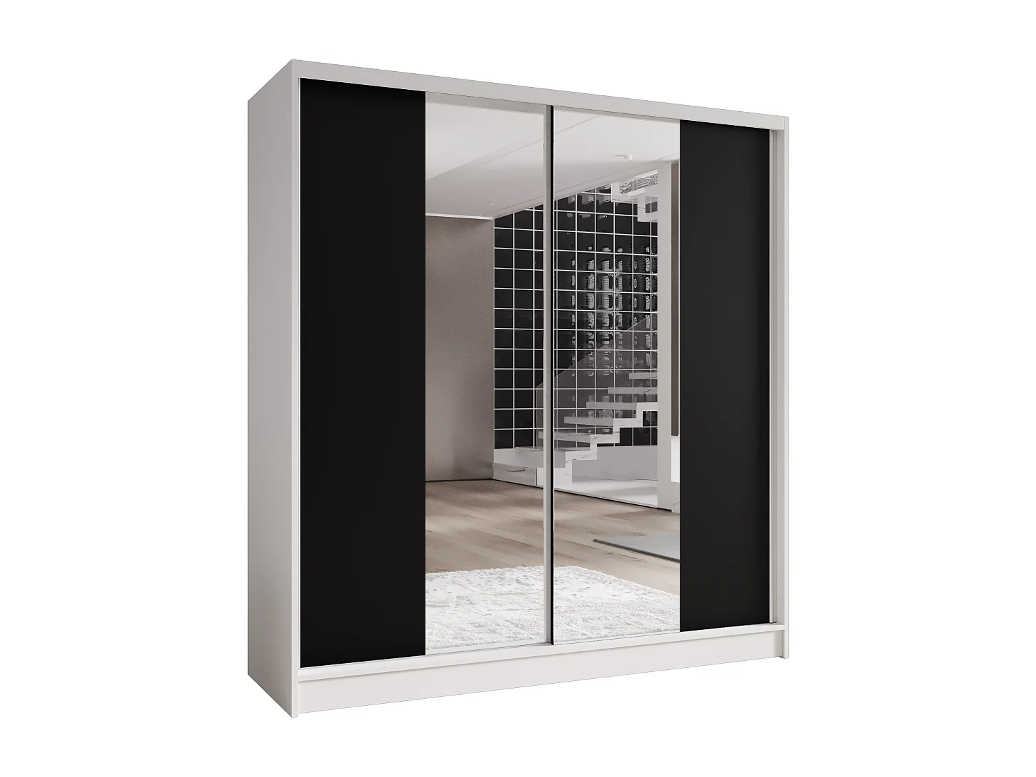 Zweitüriger Schiebeschrank mit Spiegel TORONTO T2 Weiß/Schwarz