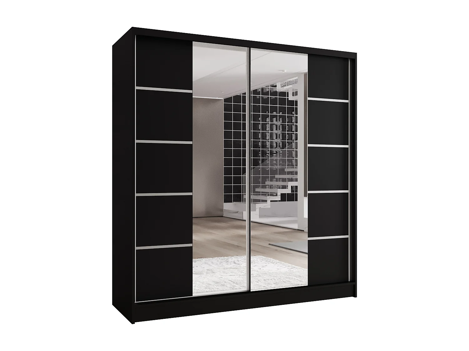 Zweitüriger Schiebeschrank mit Spiegel TORONTO T5 Schwarz