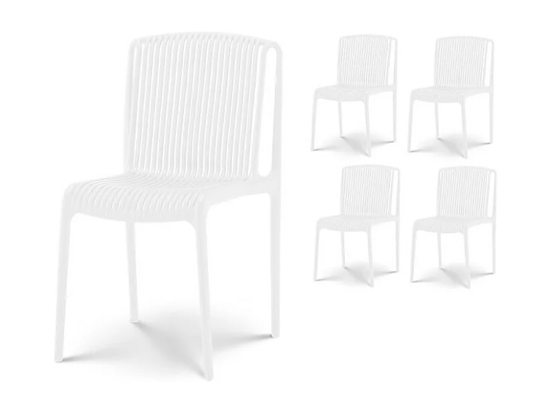 Lot de 4 chaises de Jardin ou Terrasse Blanches en Résine Polypropylène