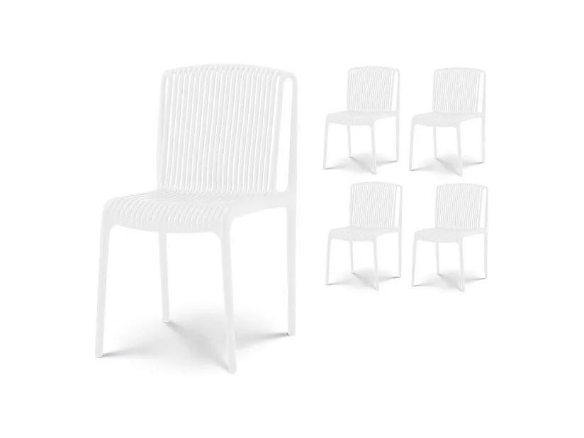 Lot de 4 chaises de Jardin ou Terrasse Blanches en Résine Polypropylène