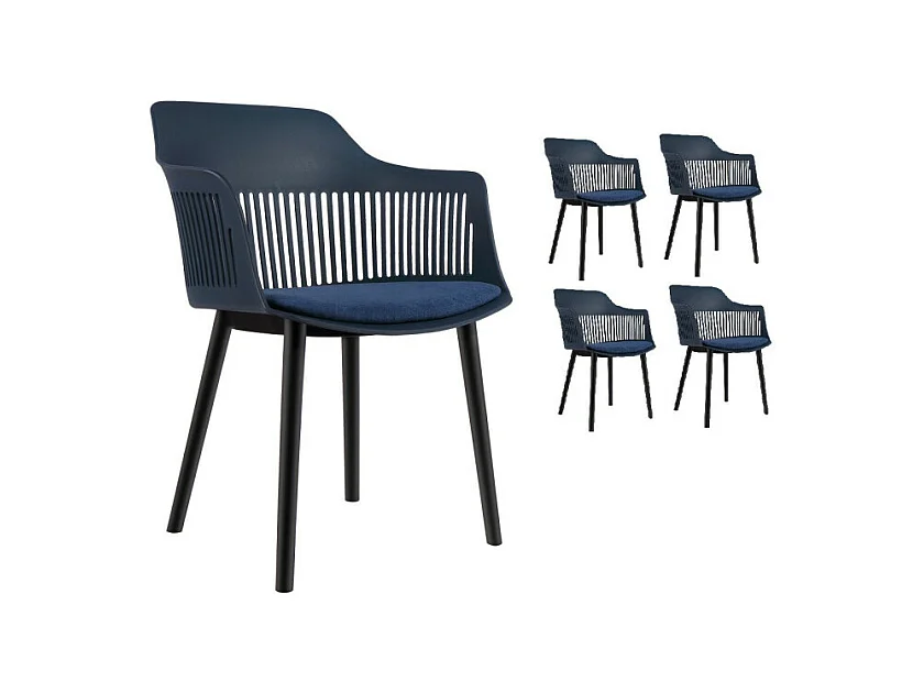 Lot de 4 chaises modernes en résine bleu et pieds design noirs