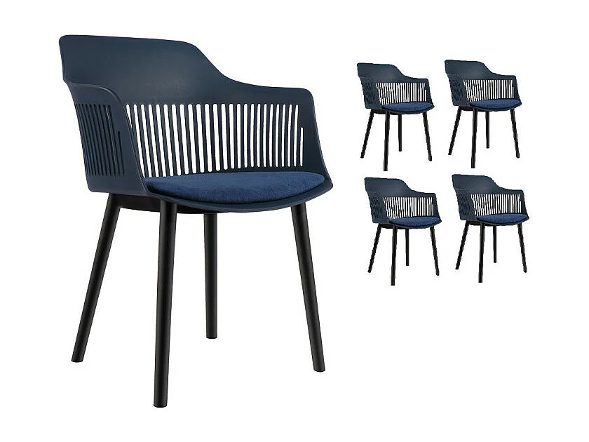 Lot de 4 chaises modernes en résine bleu et pieds design noirs