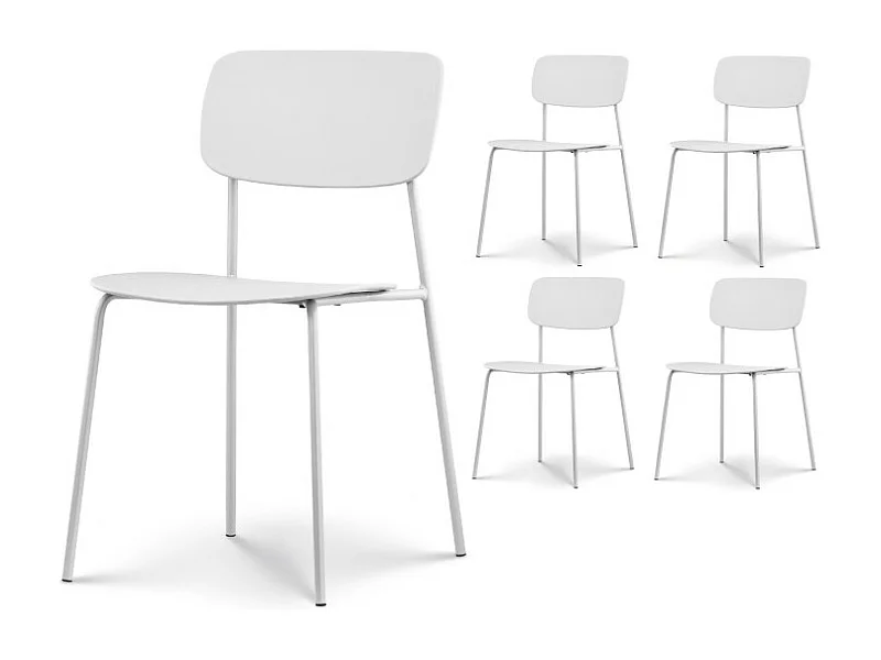 Lot de 4 chaises blanches au design minimaliste en métal et résine