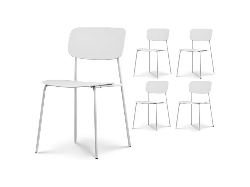 Lot de 4 chaises blanches au design minimaliste en métal et résine