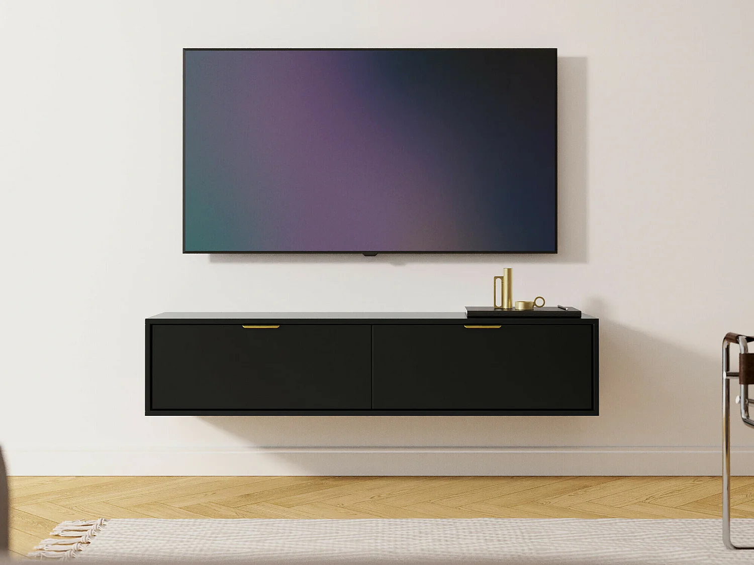 Meuble TV Hamilton 100, Noir, 140x35x33cm