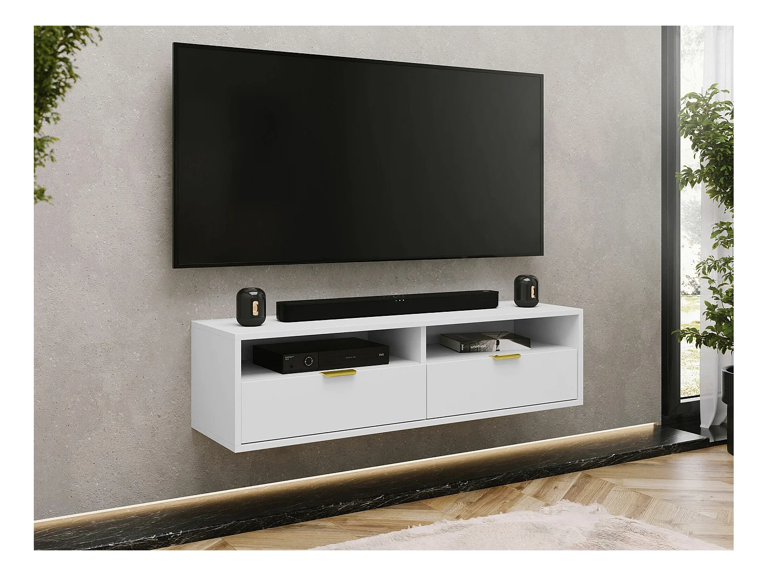 Mobile porta TV Hamilton 102, Bianco, 140x35x33cm