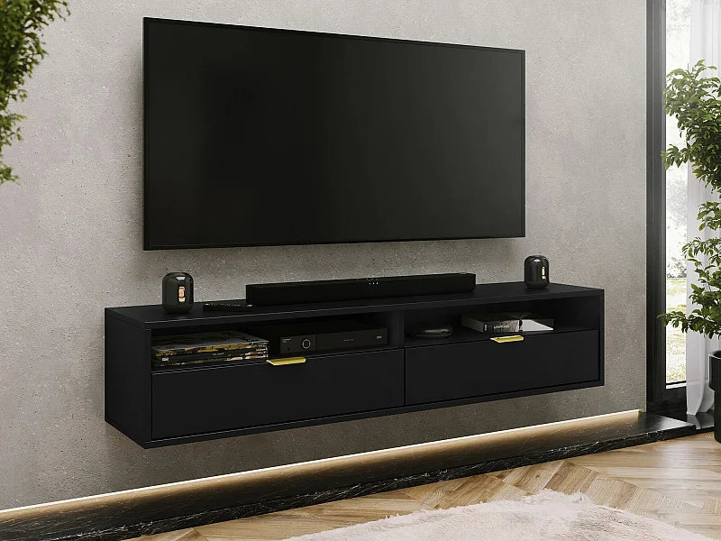 Meuble TV Hamilton 103, Noir, 175x35x33cm