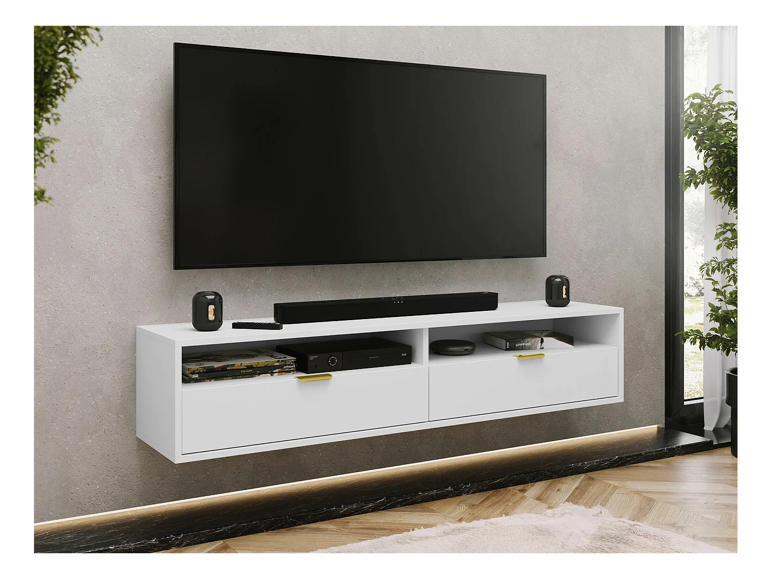 Mobile porta TV Hamilton 103, Bianco, 175x35x33cm