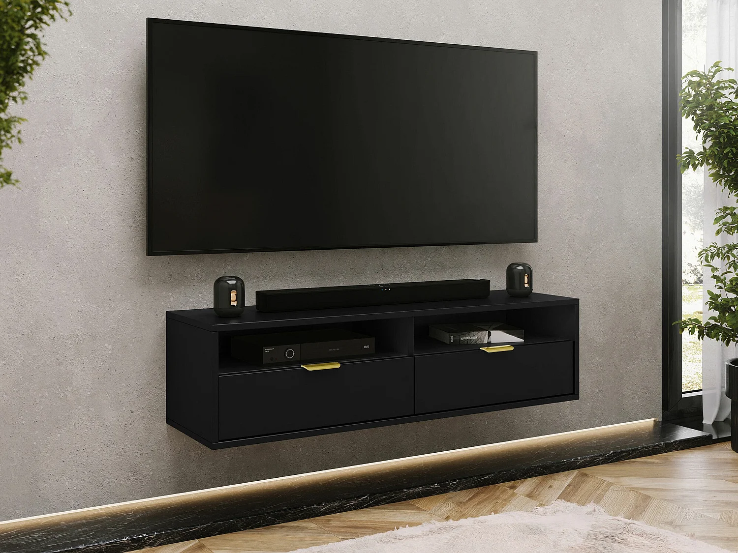 Meuble TV Hamilton 102, Noir, 140x35x33cm