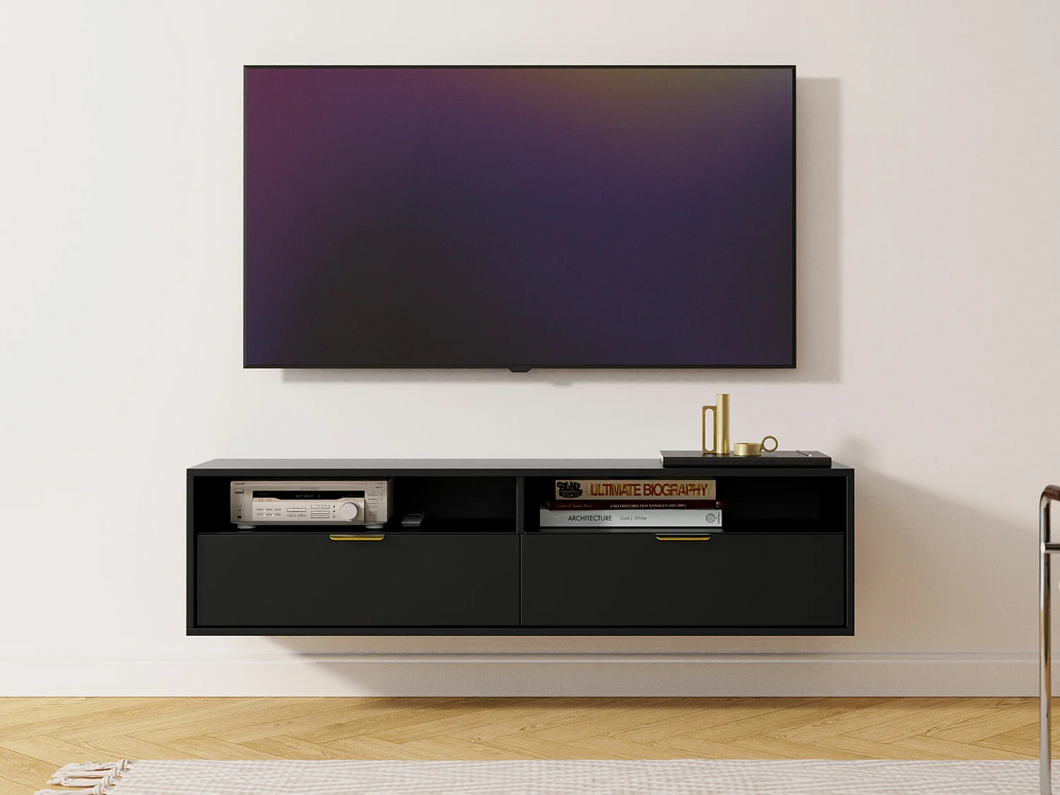 Meuble TV Hamilton 102, Noir, 140x35x33cm