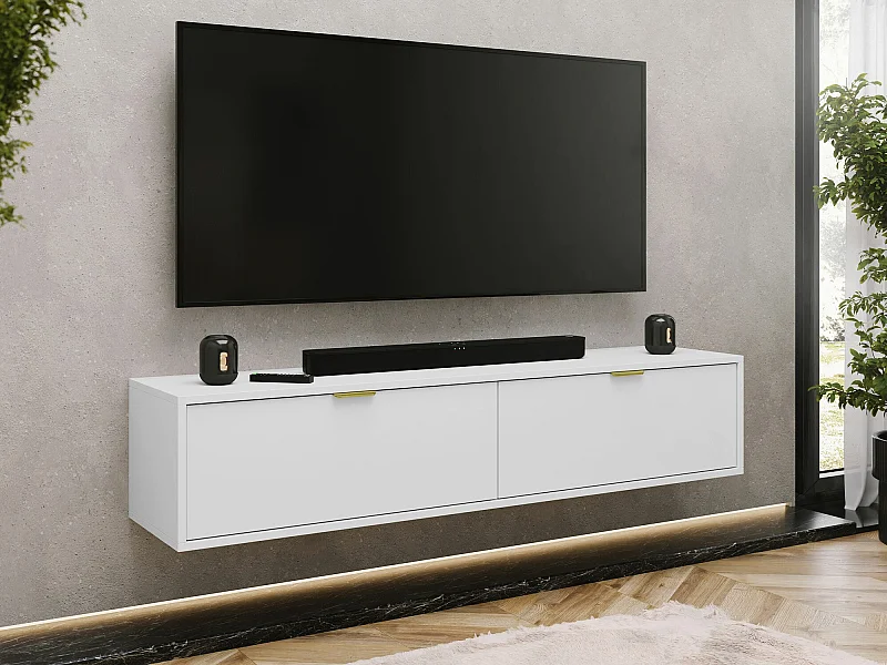 Meuble TV Hamilton 101, Blanc, 175x30x33cm