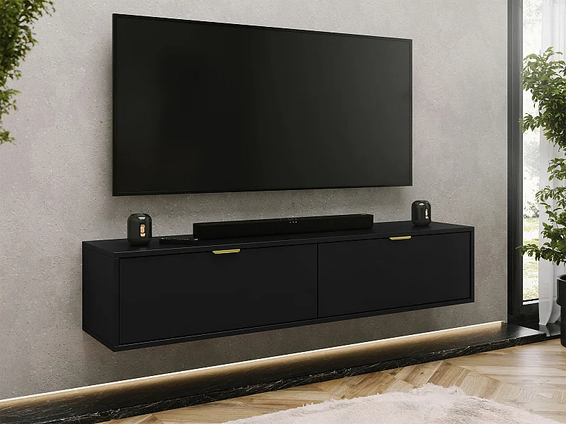 Meuble TV Hamilton 101, Noir, 175x35x33cm