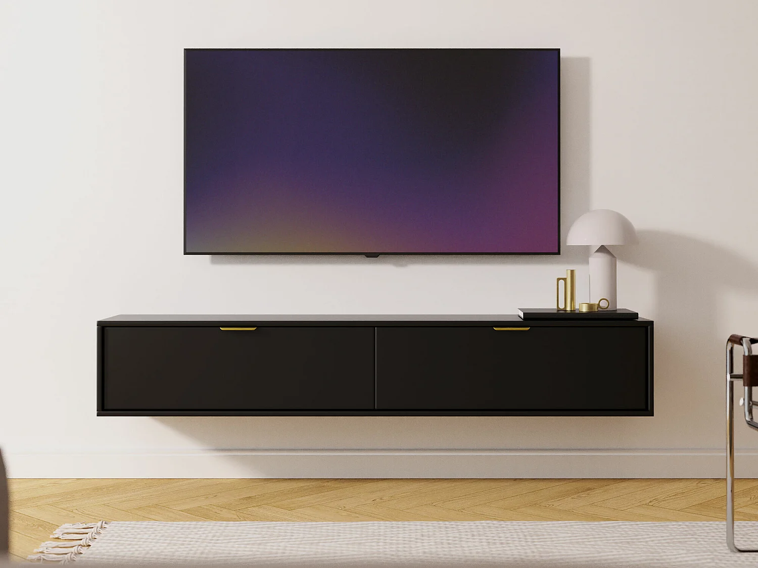 Meuble TV Hamilton 101, Noir, 175x35x33cm