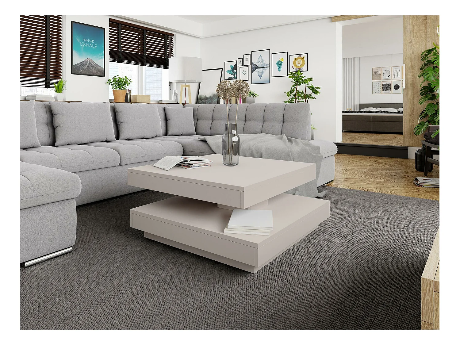 Table basse transformateur Comfivo 385, Cachemire, 34x70x70cm, Stratifié, Angulaire