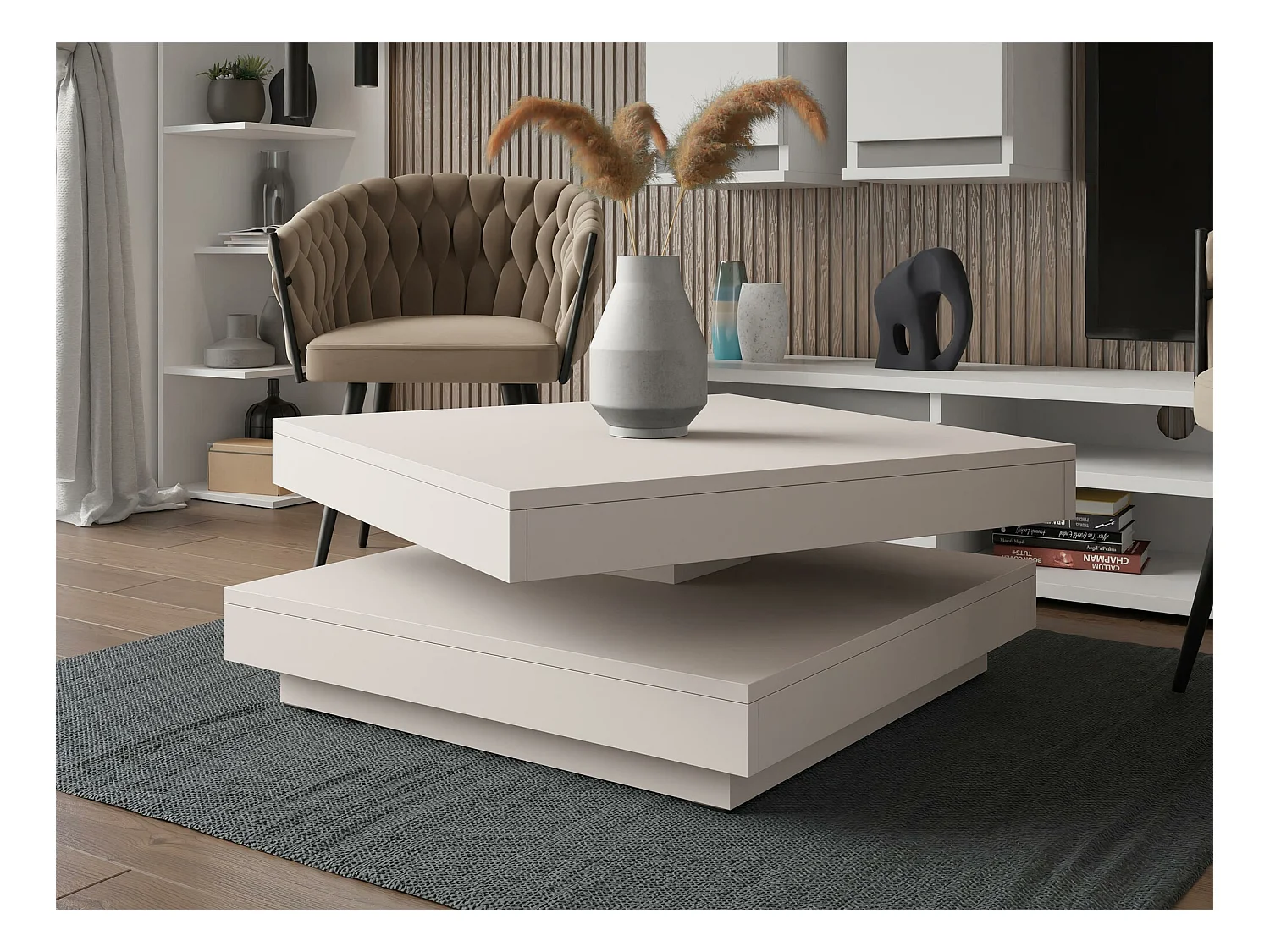 Table basse transformateur Comfivo 385, Cachemire, 34x70x70cm, Stratifié, Angulaire