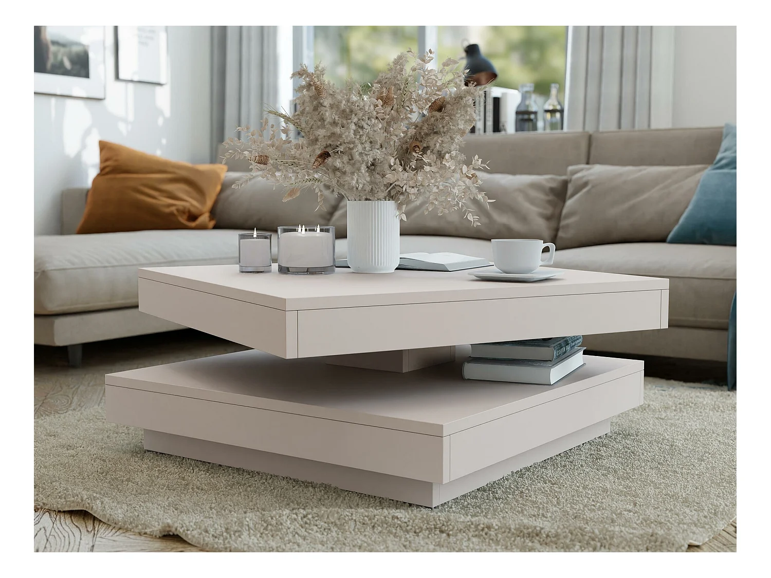 Table basse transformateur Comfivo 385, Cachemire, 34x70x70cm, Stratifié, Angulaire