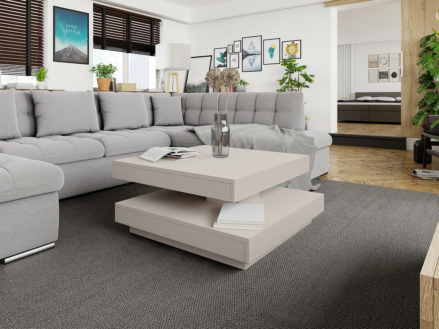 Table basse transformateur Comfivo 385, Cachemire, 34x70x70cm, Stratifié, Angulaire