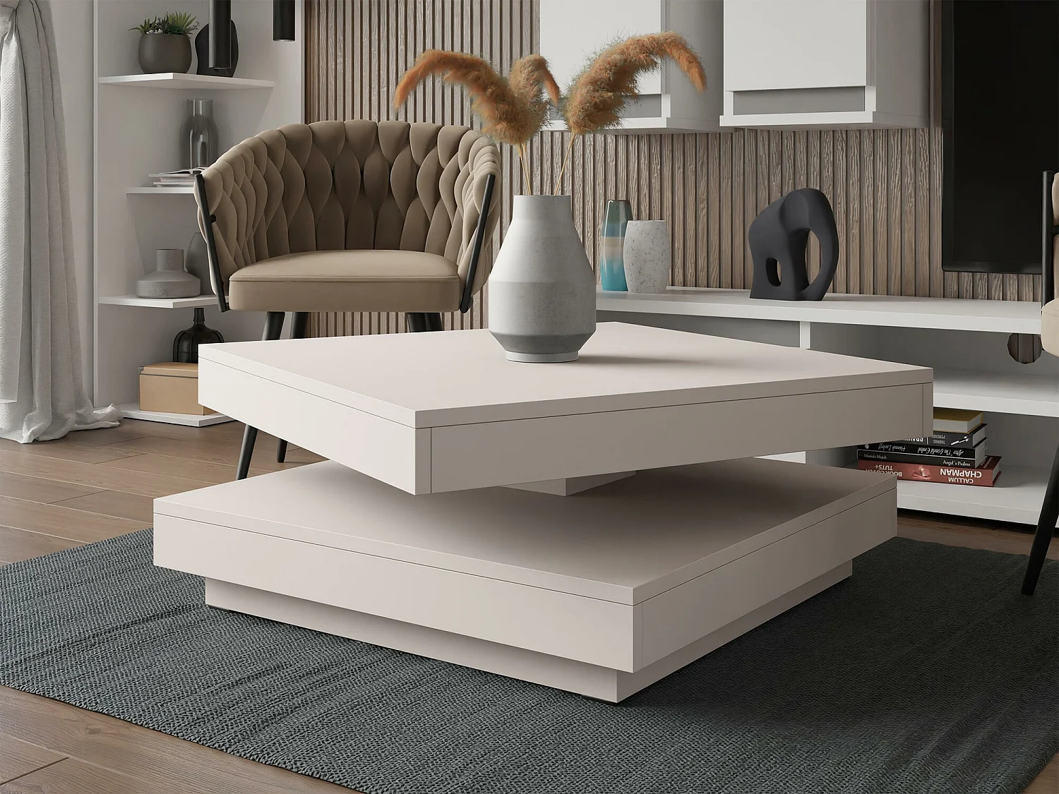 Table basse transformateur Comfivo 385, Cachemire, 34x70x70cm, Stratifié, Angulaire