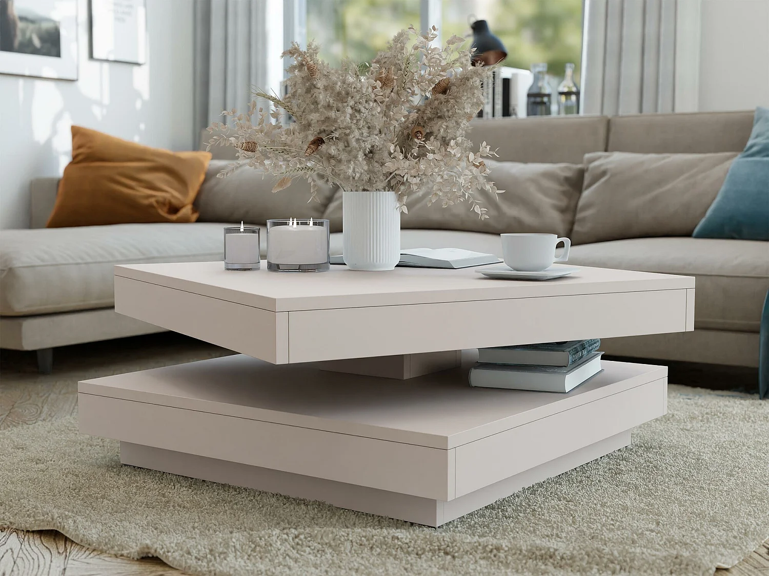 Table basse transformateur Comfivo 385, Cachemire, 34x70x70cm, Stratifié, Angulaire