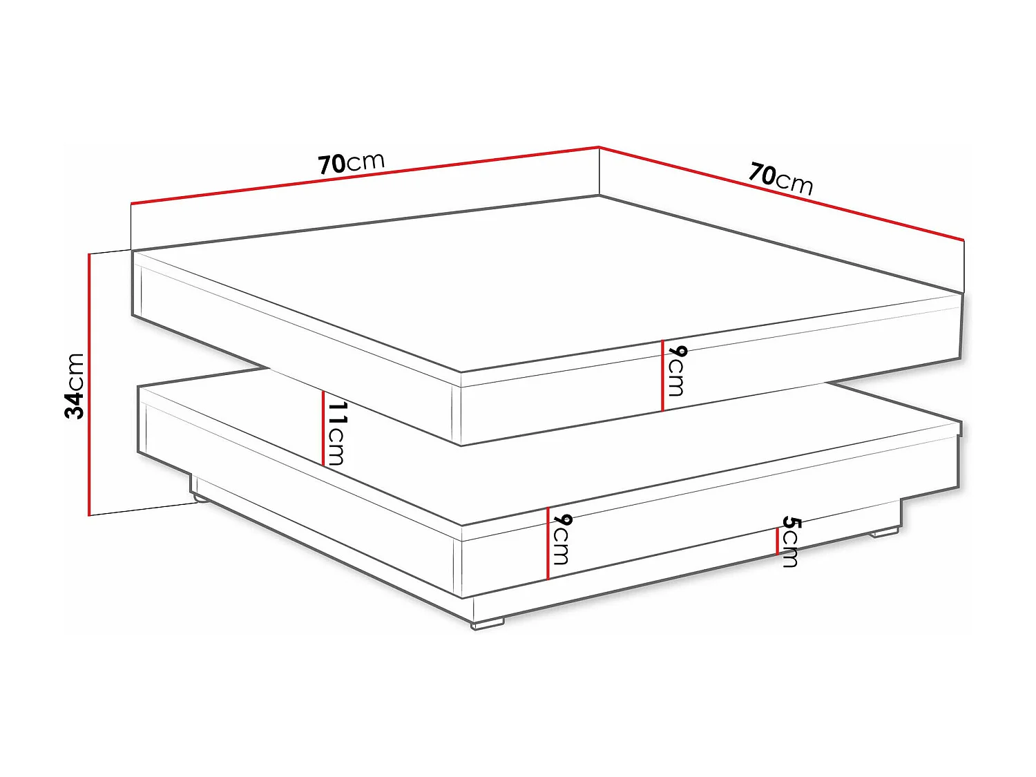 Table basse transformateur Comfivo 385, Cachemire, 34x70x70cm, Stratifié, Angulaire