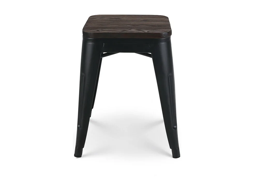 Lot de 4 tabourets en métal noir mat style industriel et assise en bois foncé - Hauteur 46 cm